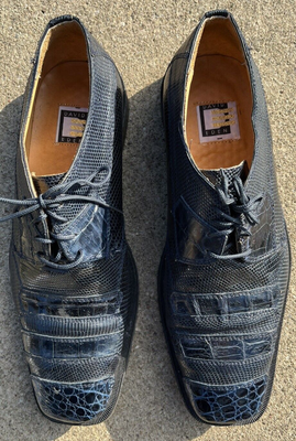 David Eden Loafers Shoes Size 9 Black Croc Liz David Eden Hand Made dress men Black Alligator Shoe  main image 4