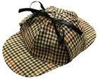 Mens Deerstalker Sherlock Holmes Cap Fancydress Herringbone Tweed Wool Hat