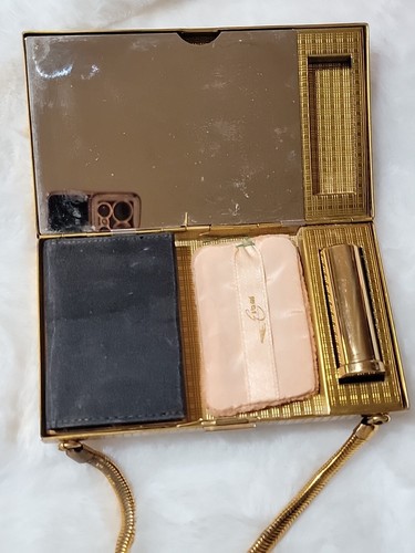 Evan’s Metal Cosmetic Case, EVC 50s carryall compact Gold Tone #☆ - Picture 7 of 13