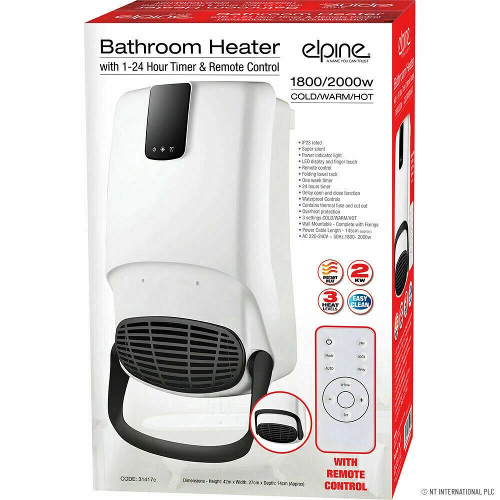 Bathroom Fan Heater With Remote Control Timer Cold Warm Hot Wall Mounted  NEW | eBay