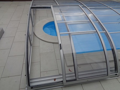 Poolüberdachung Klarglas Schwarz Silber Pool Überdachung Schwimmbadüberdachung - Foto 3 di 14