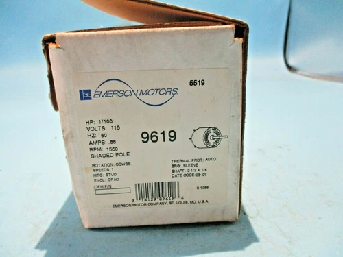 NEW EMERSON 9619 SHADED POLE MOTOR 1/100HP 1550RPM 115V 1 SPEED CCWSE 
