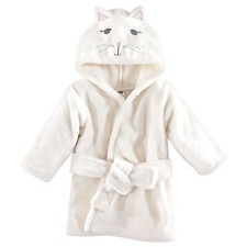 Hudson Baby Infant Girl Plush Animal Face Bathrobe, Kitty, 0-9 Months