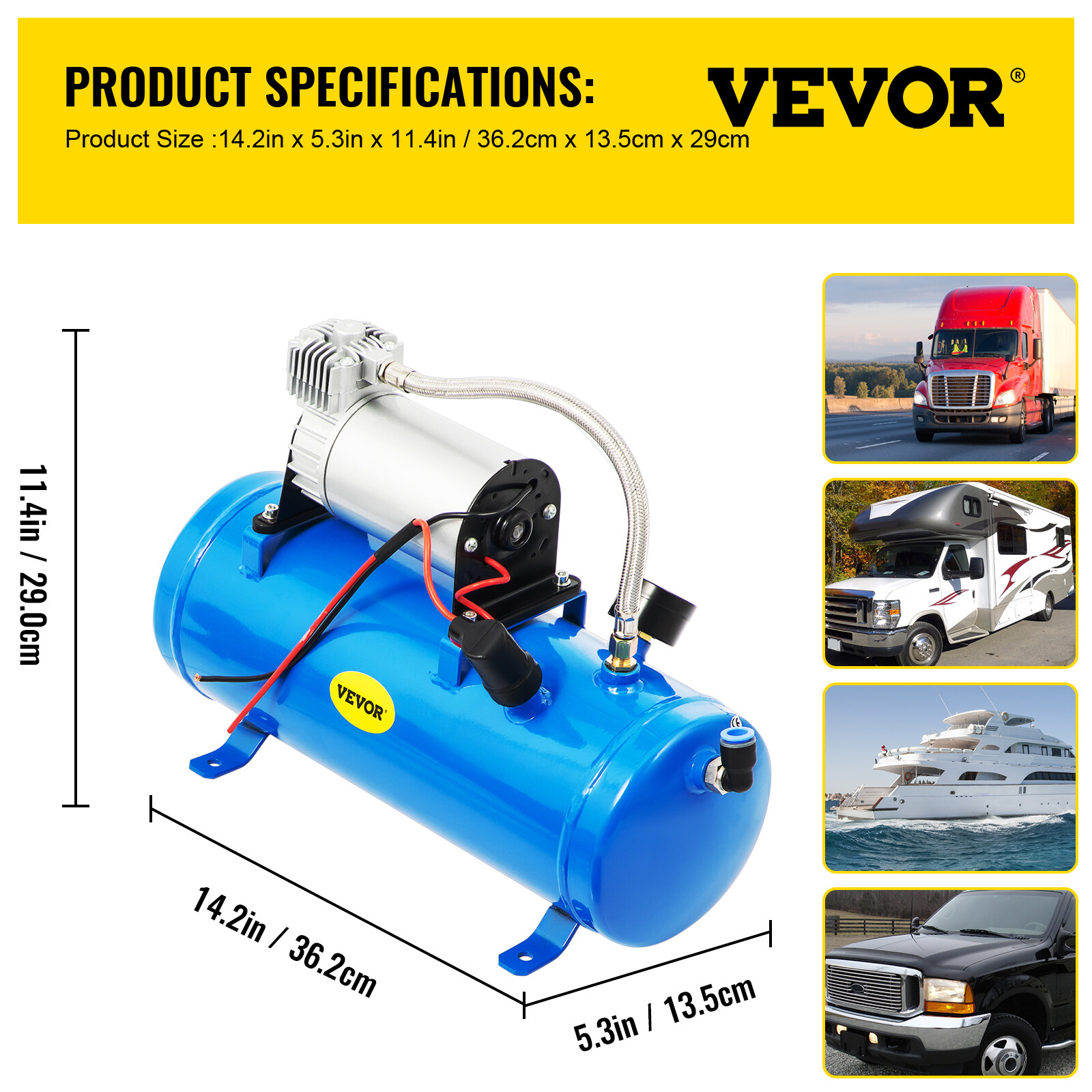 VEVOR Air Horn Truck Train Horns Kit 12 Volt w/6L Air Compressor 4