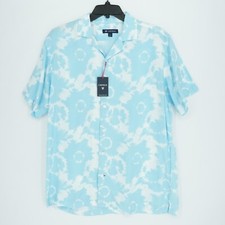 Cremieux Men's Short-Sleeve Shirt L Blue White Geometric NWT 75