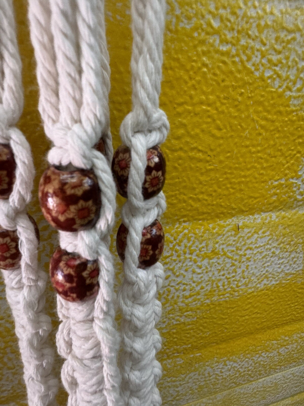 Macrame Twist Beaded Plant Hanger with Metal O Ring Hanger Neutral