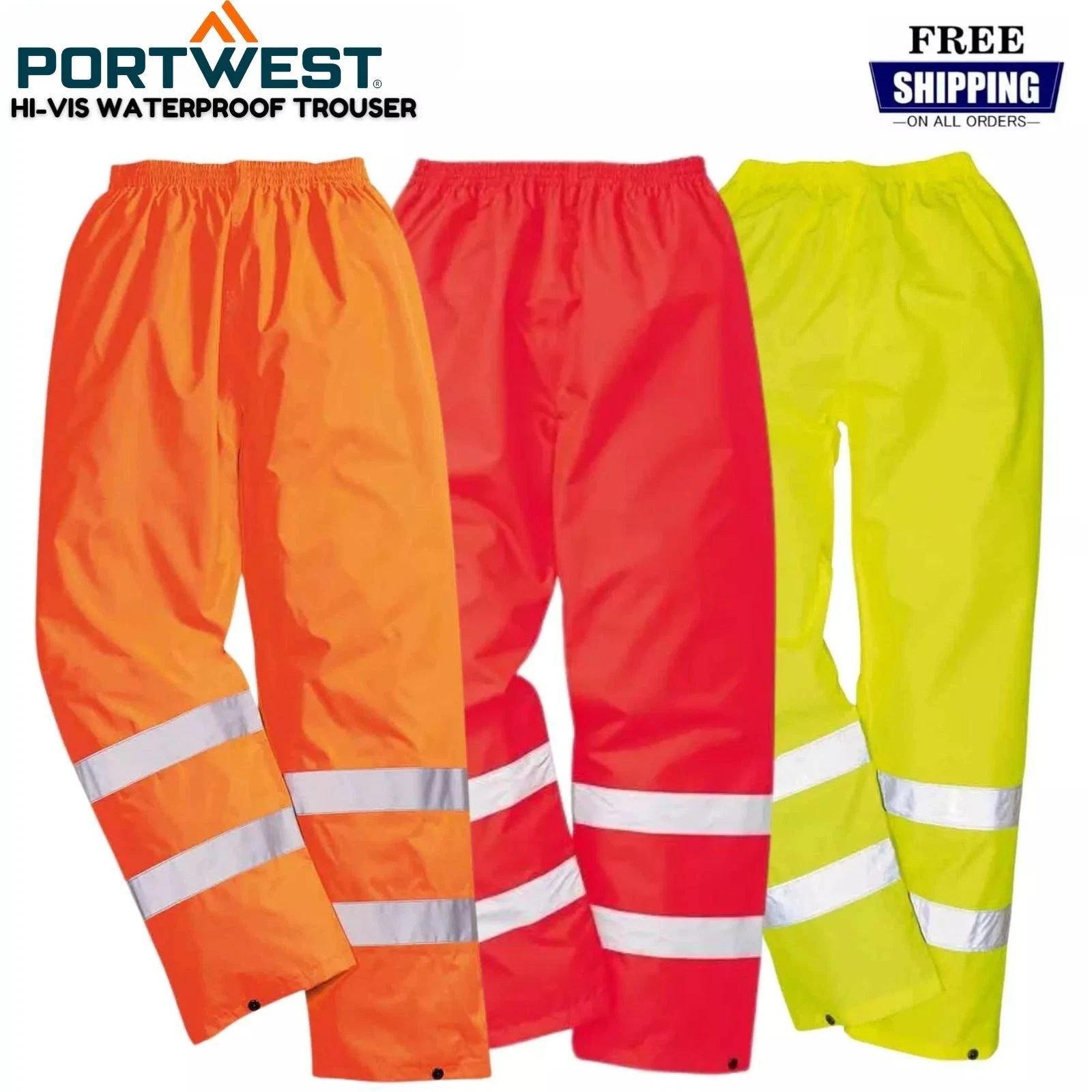 Portwest Hi Vis Rain Traffic Trousers Waterproof Reflective Work Wear Over Pants