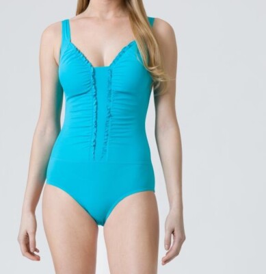 Badeanzug blau 38 Damen Rüschen Raffung türkis D-Cup UVP:59,99  3.9594