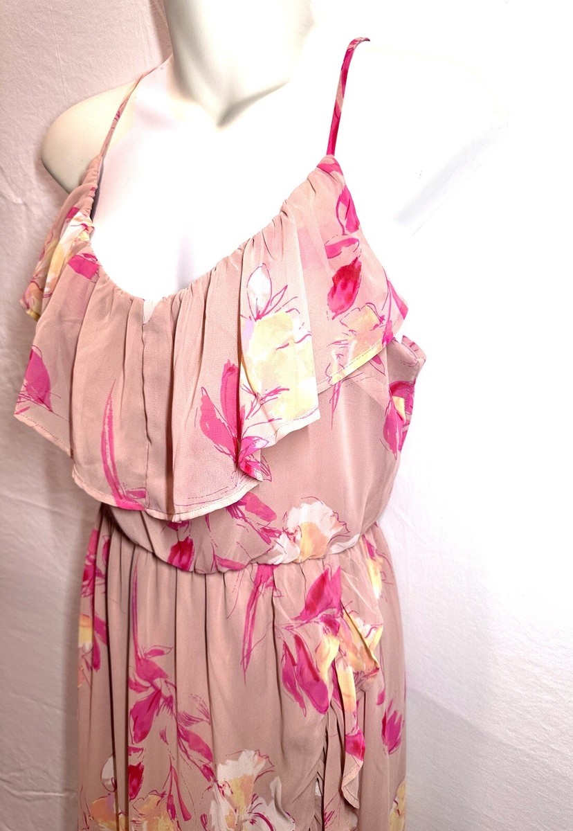 Robe Lush Midi Blush Doux Rose – Petite Taille S Sans Manches Broderie