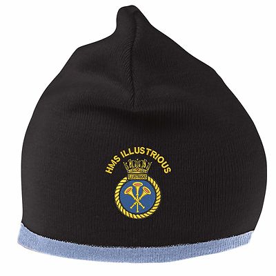 OFFIZIELLE HMS Illustrious Beanie Mütze mit gesticktem Logo