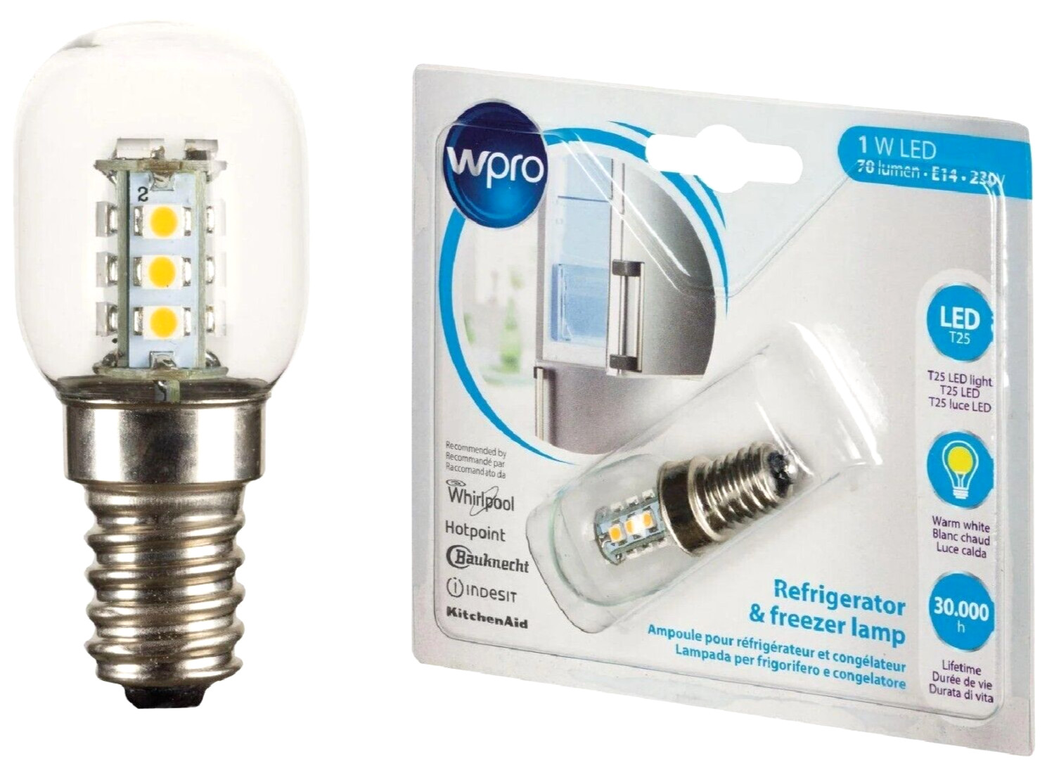 Wpro Fridge Freezer Refrigerator Lamp Light Bulb T25 1W LED Genuine C00496774