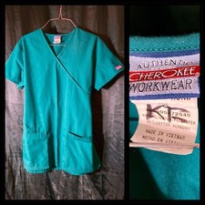 Cherokee scrub top ladies flattering Hunter Green S tie behind