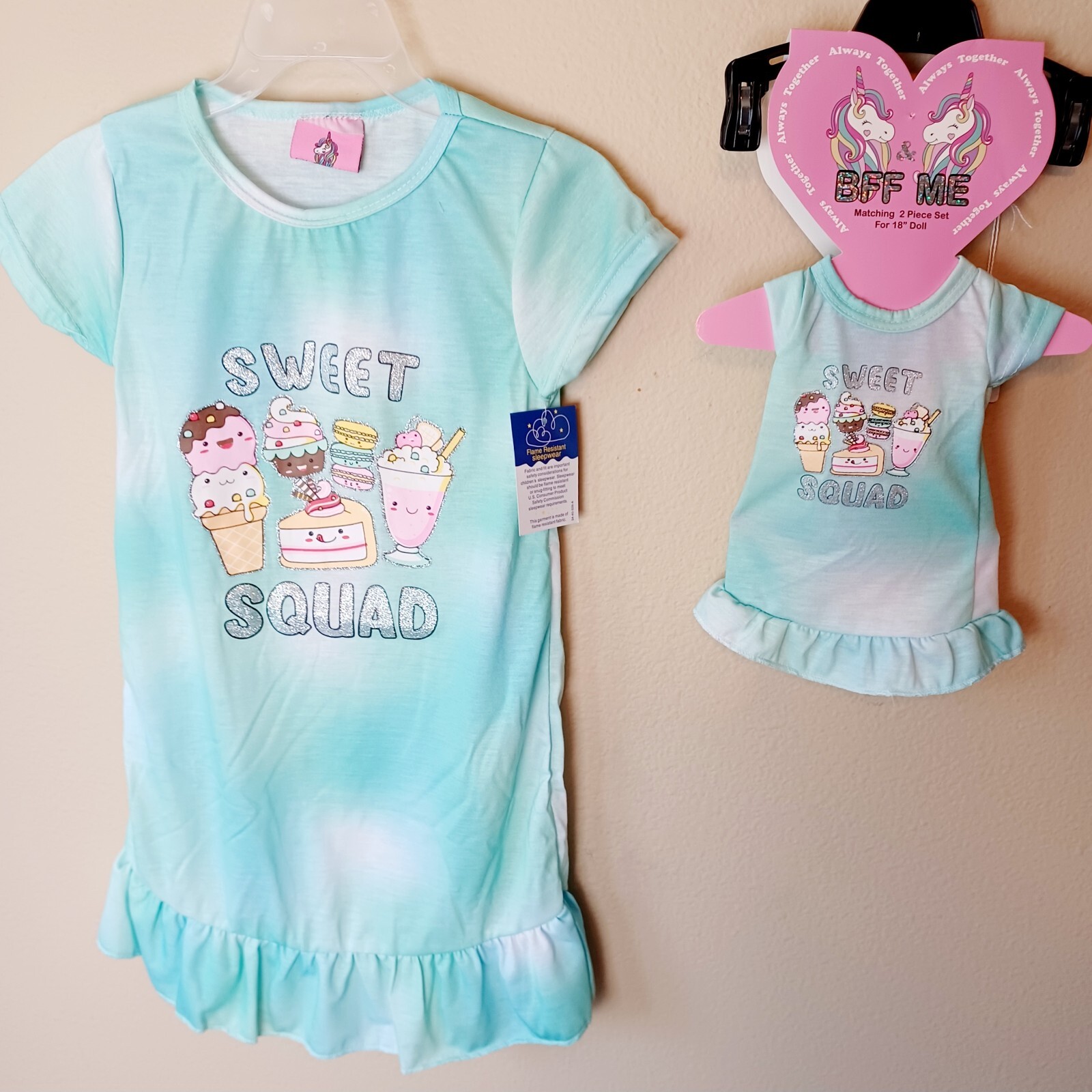 Girl & 18" Doll SWEET SQUAD Matching Nightgown Pajamas-4/5-G