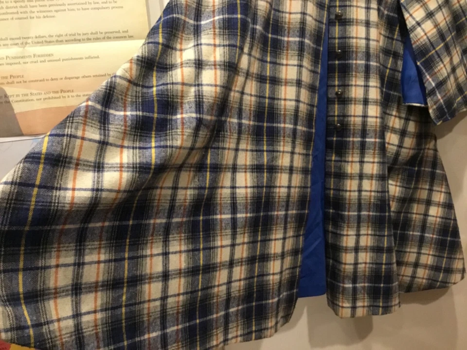 Vintage Handmade Vogue American Designerblue Plaid Long Button Down Trench Coat  - Image 3 of 4