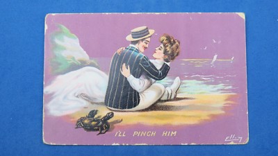Vintage Ellam Comic Postkarte 1909 KRABBE - ICH KNEIFE IHN