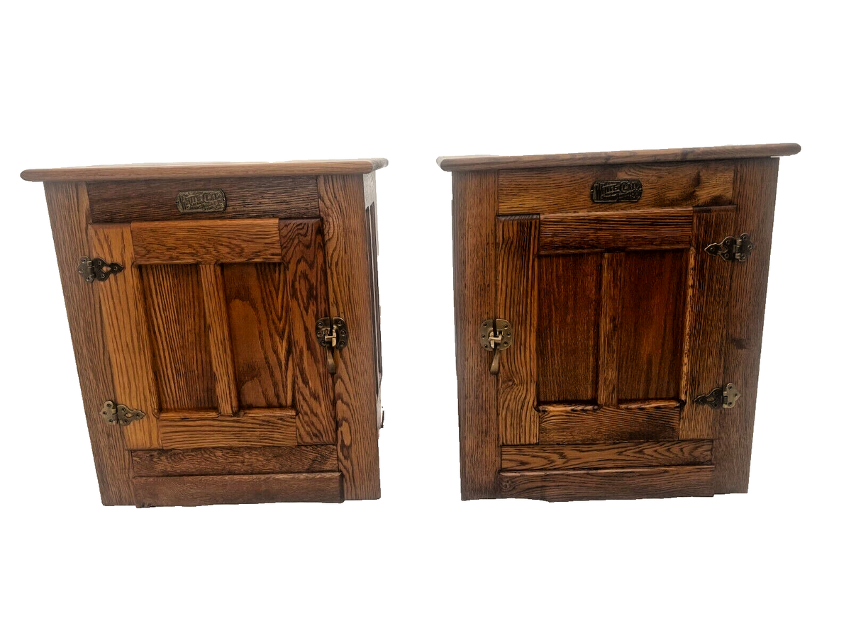 Retro Pair White Clad Cabinets Nightstands Ice Box style by