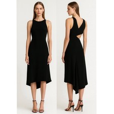 Halston Heritage NWT Black Back Cut Out Sleeveless Cocktail Midi Dress S (6)