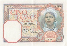 Algeria 5 Francs 1941 AU