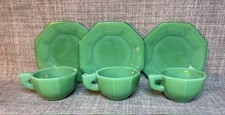 6 pc. Akro Agate Jadeite Green Glass Tea Set, Miniature Childs Tea Cup and Plate