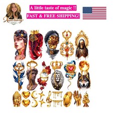 77 Sheets Temporary Tattoo, Lion Wolf Snake Skull Elephant Fake Tattoos for A...