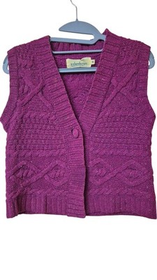 Irelands Eye Damen Cardigan Weste Zopfmuster Wolle Größe M Lila