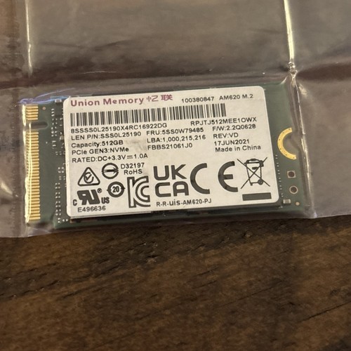 Lenovo E14 Gen 2 Union Memory 512GB M.2 NVMe SSD Solid State Drive SSS0L25190