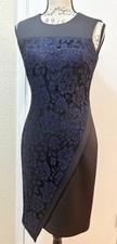 TOMMY HILFIGER Sleeveless Black Dress Blue Lace Body Con Rear Zip Evening 2