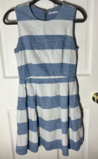 Gap 1969 Women's Blue White Striped Fit and Flare Dress sz 2 Cotton Pockets