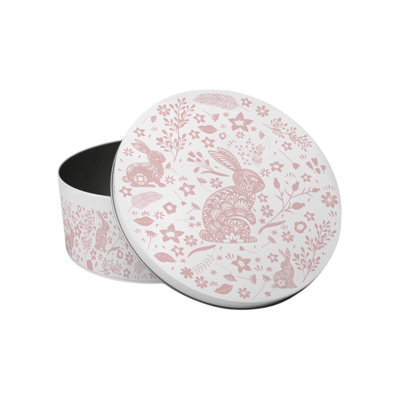 Pink Wild Rabbits Small Cake Tin - Floral Round Metal Storage Gifts for Baking