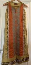 Khadi Pret long sleeveless cotton embroidered Kurt size 10 orange gorgeous