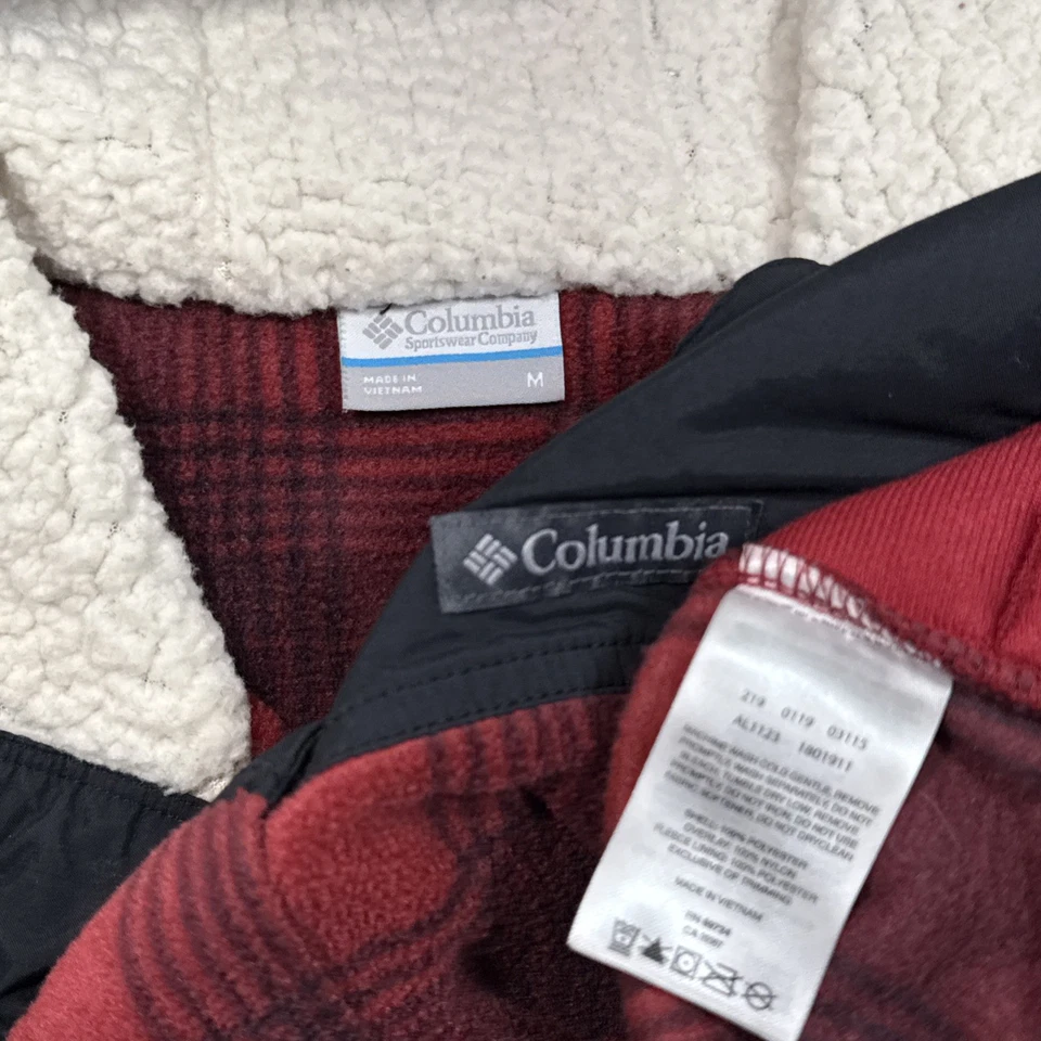 Chaleco a Cuadros Columbia Buffalo Para Mujer’s M Superposición Forrado Sherpa Capucha A Presión Rojo Negro Foto 2 de 4