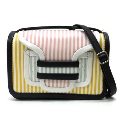 PIERRE HARDY Alpha 2WAY Leather Stripe Multicolor Black Shoulder Bag Auth