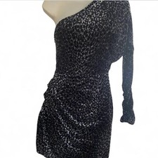 ASOS Leopard Print Black One Sleeved Mini Bodycon Dress Padded Shoulder Size 2