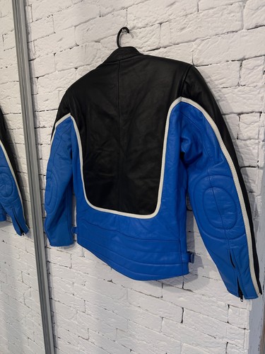 Vintage Dainese Leather Motorcycle Jacket Black/Blue with White Stripes Size 46 - Picture 7 of 15
