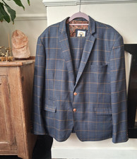Marc Darcy 3 Piece Blue Check Tweed Suit 40R 40in Chest 34W 32L