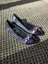 AGL Attilio Giusti Leombruni Monika Captoe Leather Ballet Flats Navy Blue 35/5