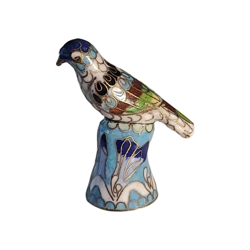 Chinese Export Cloisonne Art Figurine THIMBLE Sewing Novelty Bird Bell 