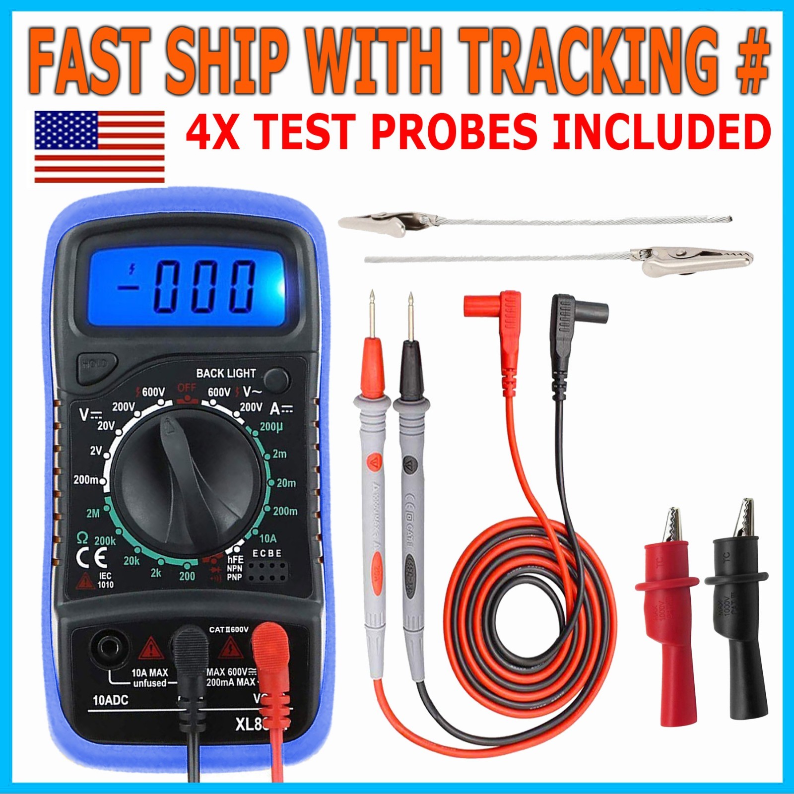 Digital Multimeter AC DC Voltmeter Ammeter Ohmmeter Volt Tester Meter + Probe