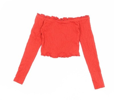 New Look Damen Rot Baumwolle Cropped T-Shirt Größe 10 Schulterfrei