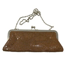 Vintage 80s Brown Bronze Metal Mesh Clutch Evening Bag Purse Silver Chain Strap