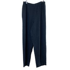 Eileen Fisher Womens Wide Leg Linen Black Pants Medium Ankle Pull On USA Made