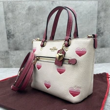 Rare Excellent condition Coach shoulder bag 2way heart pattern leather pink whit