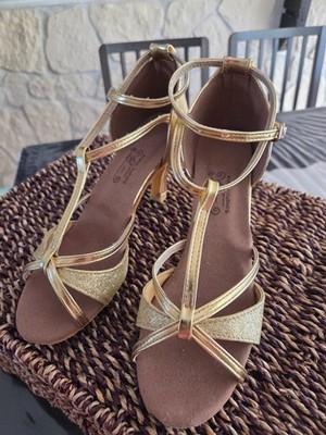 Damen Latein, Tango Tanzschuhe goldfarbig, teilweise glitzernd , neu