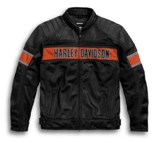 Harley Davidson Men's Black Motorcycle Biker Riding Genuine Mesh Fabric Jacket