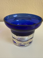 COBALT BLUE CRYSTAL GLASS VOTIVE CANDLE HOLDER BUBBLE 3.25"H x 4"Edge D