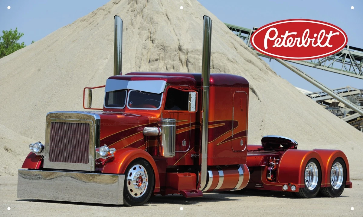 Custom Red Peterbilt Truck 3&#039;X5&#039; VINYL BANNER GARAGE DIESEL TURBO  MAN CAVE SEMI | eBay