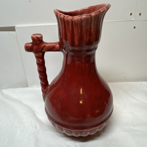 Unsigned McCoy Soft Aqua Pitcher Vase With Twisted Rope Handle - 1940's - Picture 3 of 9