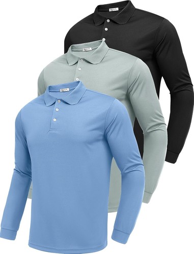 Men's Long Sleeve Polo Shirt Quick Dry Moisture Wicking UPF 50 Golf Work Casual - Picture 31 of 31