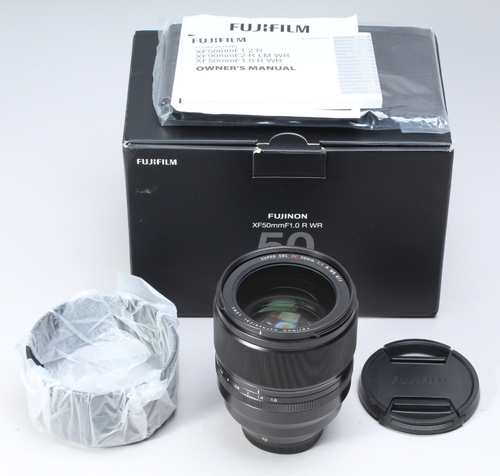 FUJI XF50MM F/1.0 R WR FUJINON IN BOX W HOOD CAPS MANUAL TESTED FAST PRIME