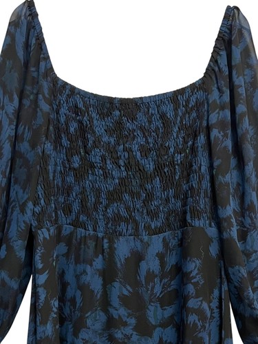 Just Taylor XL Floral Maxi Dress Blue Black Smocked L/S Puff Sleeve Ruffle Hem - Imagen 7 de 20